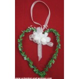 Herzhänger - Hochzeit  mit weißen Rosen und Perlenschnur ca. 15 cm