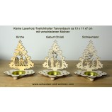 Laserholz-Teelichthalter Tanne mit Motiv Kirche 13 x 11 x 7 cm (HxBxT)