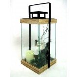 Laterne Glas, Holz, Metall ca. 36,0x16,5x16,5cm H/B/T (Dekorationsbeispiel)