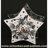 Modernes Teelicht aus Glas Stern mit Tannenzapfen und Glitter 13,5 cm 