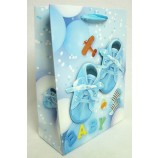 Geschenktasche blau Geburt Motiv Babyschuhe 18x24x8 cm (BxHxT)