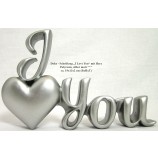 Deko-Schriftzug "I love you" mit Herz silber matt 19x13x2 cm (BxHxT) Polyresin