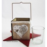 Holz-Teelichthalter mit Metallapplikation Herz  ca. 8,5 x 8,5 x 8,5 cm                                